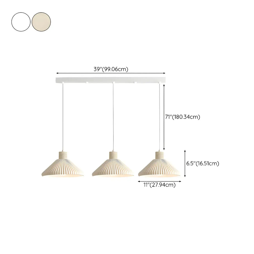 Suspension moderne beige conique pour îlot de cuisine, réglable.