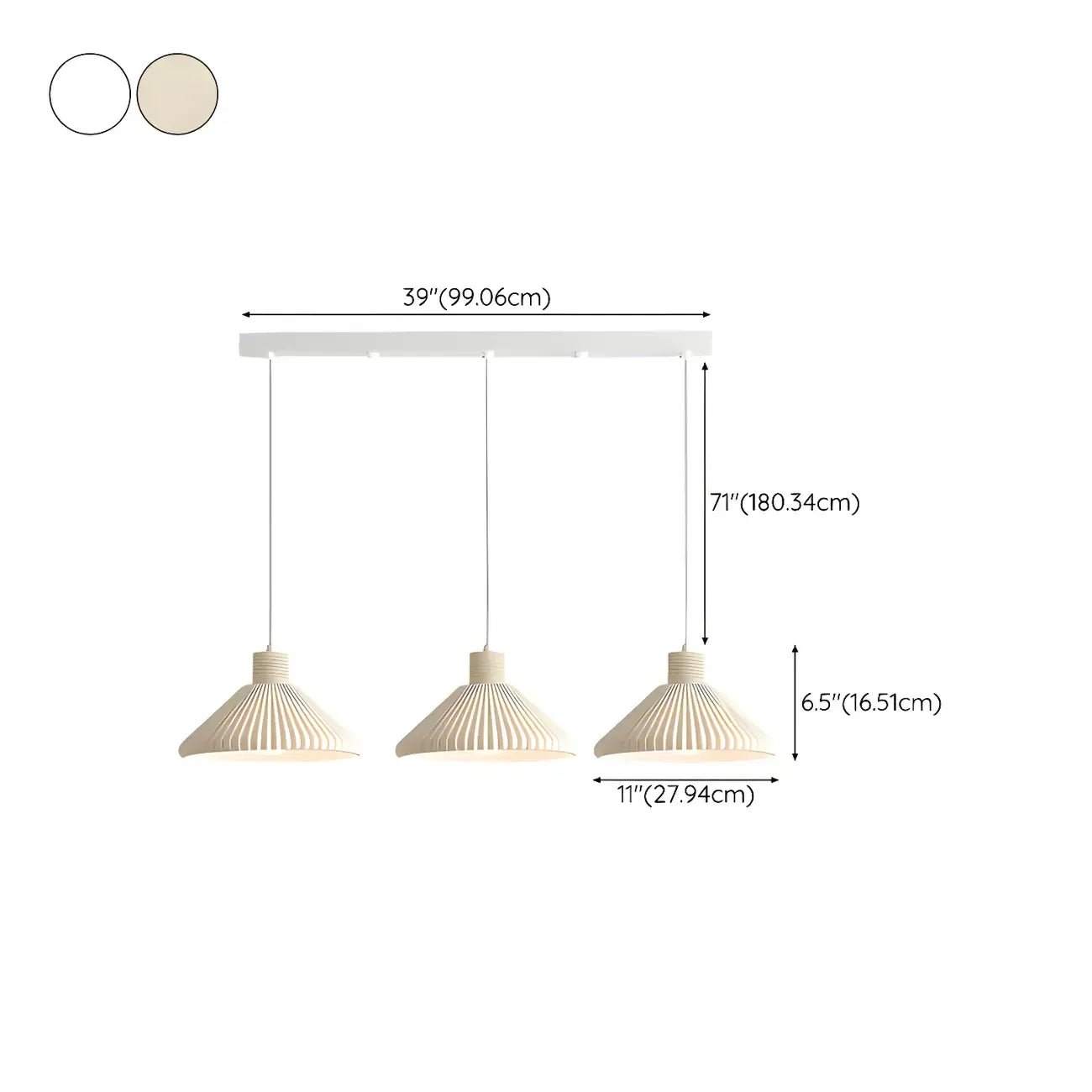 Suspension moderne beige conique pour îlot de cuisine, réglable.