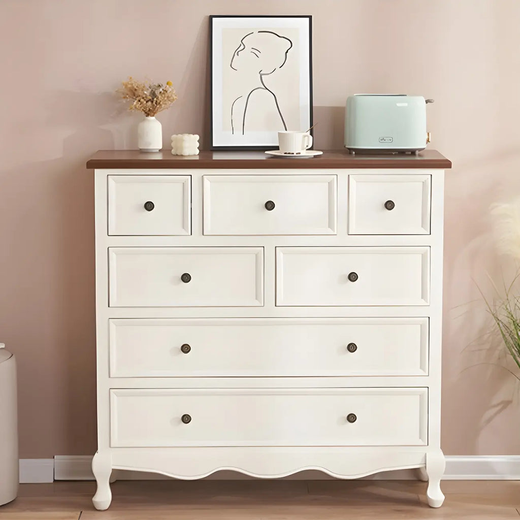 Coffre de rangement élégant et classique en bois laqué blanc et marron