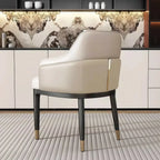 Chaise de salle à manger moderne en cuir véritable, à accoudoirs inclinés et dossier bas