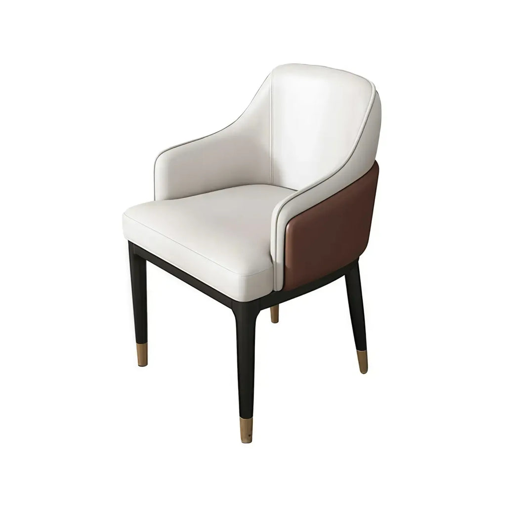Chaise de salle à manger moderne en cuir véritable, à accoudoirs inclinés et dossier bas