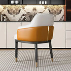 Chaise de salle à manger moderne en cuir véritable, à accoudoirs inclinés et dossier bas