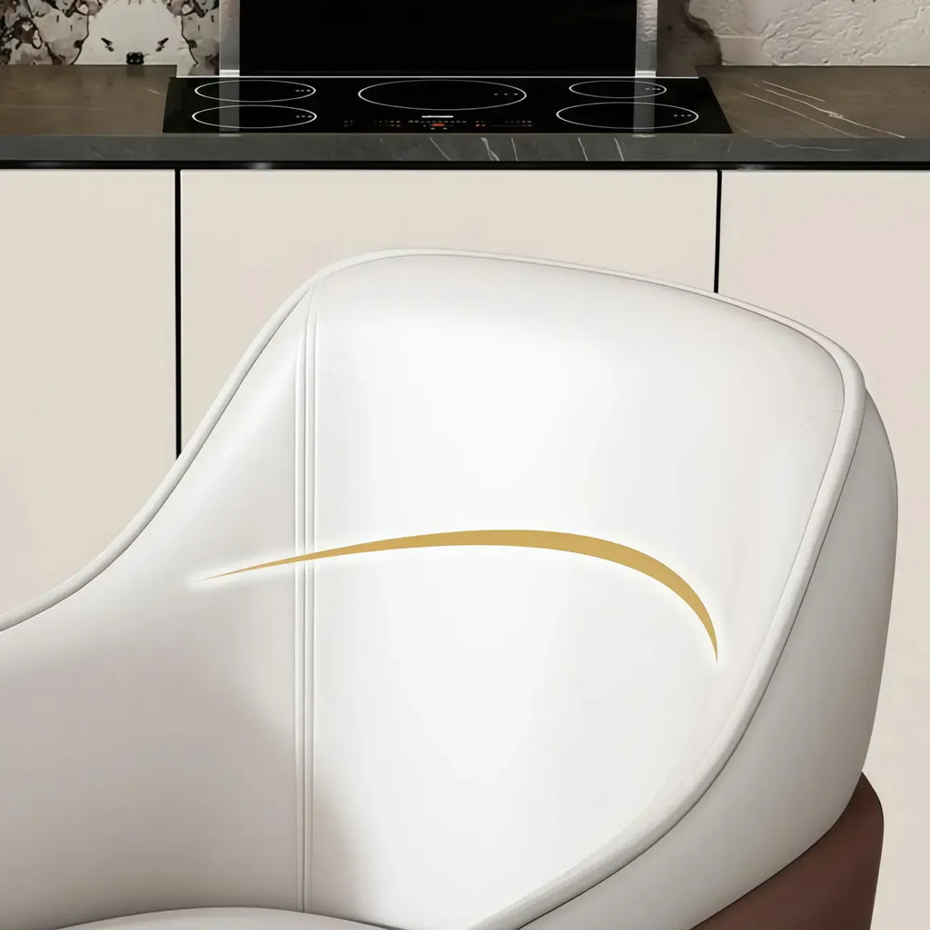 Chaise de salle à manger moderne en cuir véritable, à accoudoirs inclinés et dossier bas