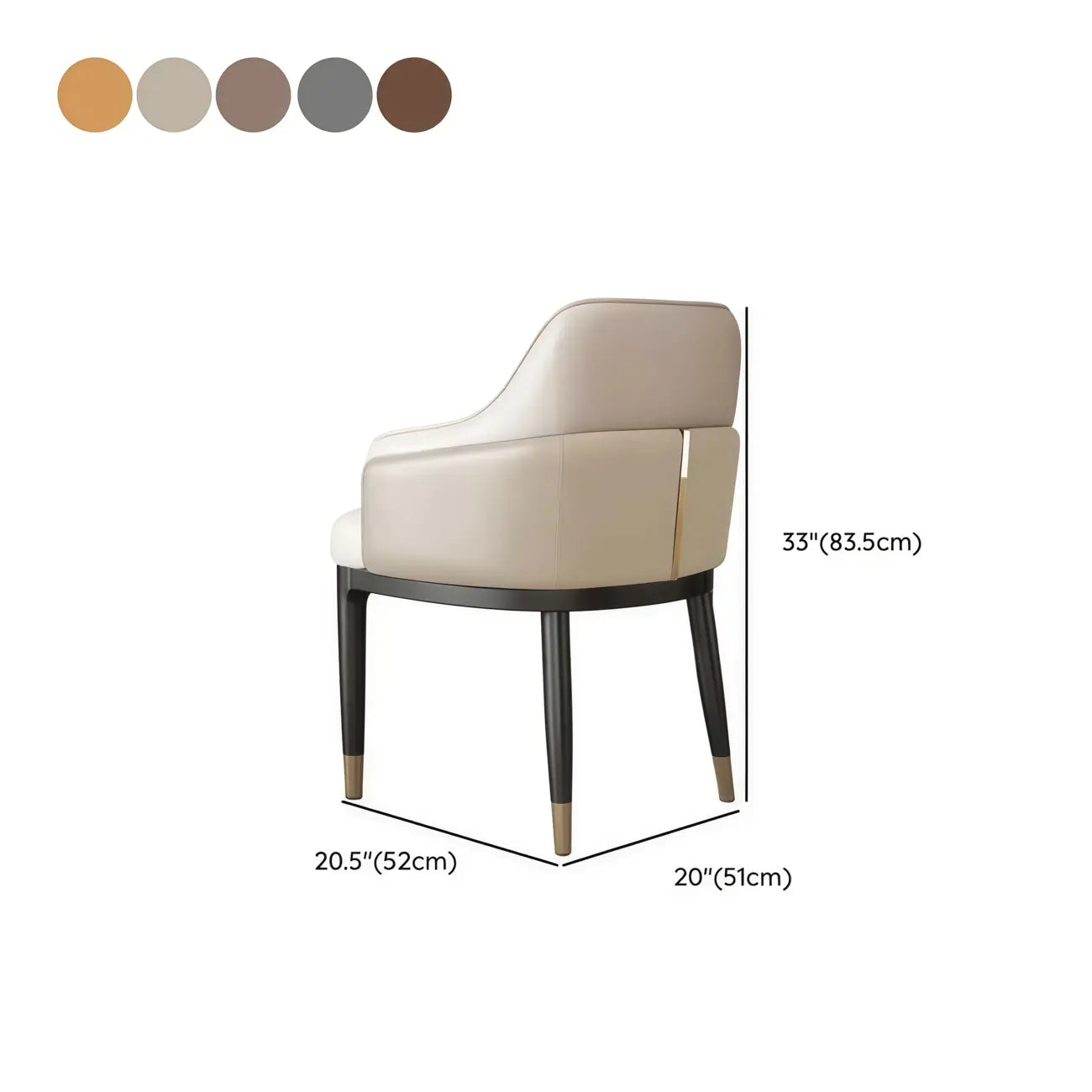 Chaise de salle à manger moderne en cuir véritable, à accoudoirs inclinés et dossier bas