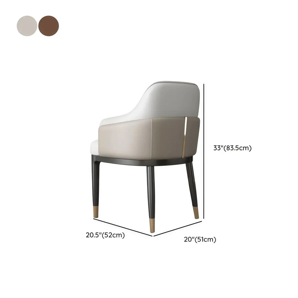 Chaise de salle à manger moderne en cuir véritable, à accoudoirs inclinés et dossier bas
