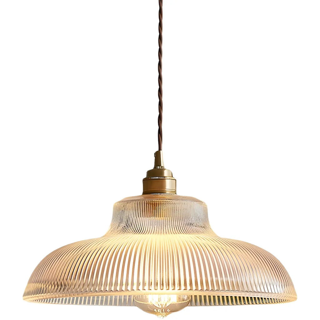 Suspension minimaliste en verre transparent avec corde dorée