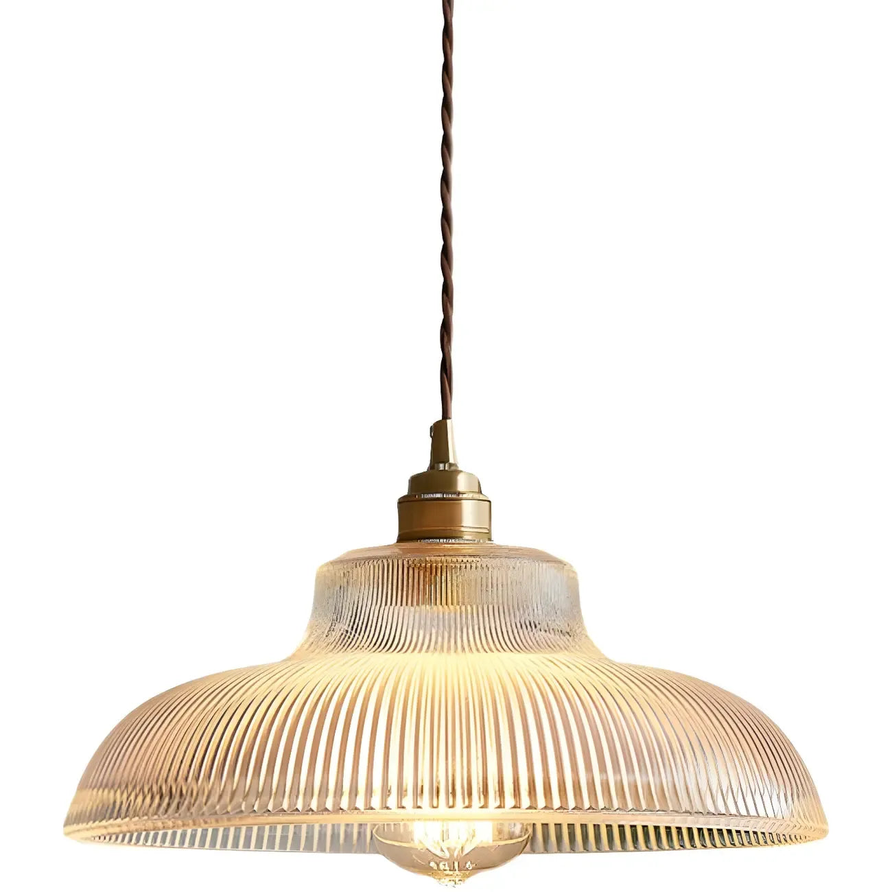 Suspension minimaliste en verre transparent avec corde dorée