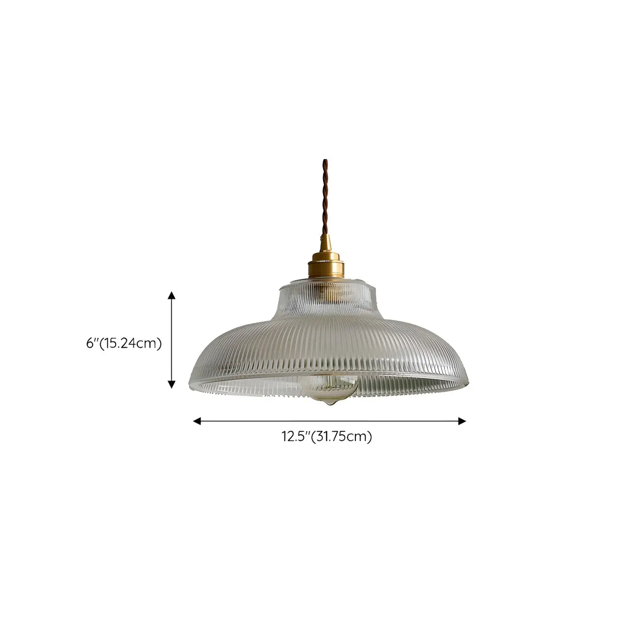 Suspension minimaliste en verre transparent avec corde dorée