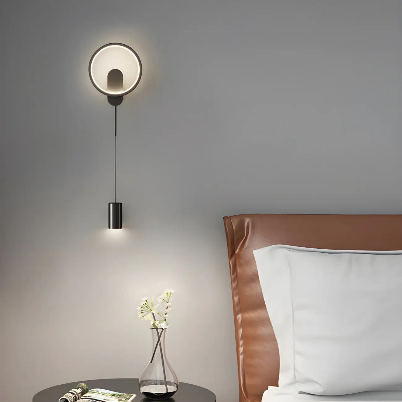 Lampada da parete a 2 luci a LED nera elegante e dimmerabile da 39,5"H per comodino