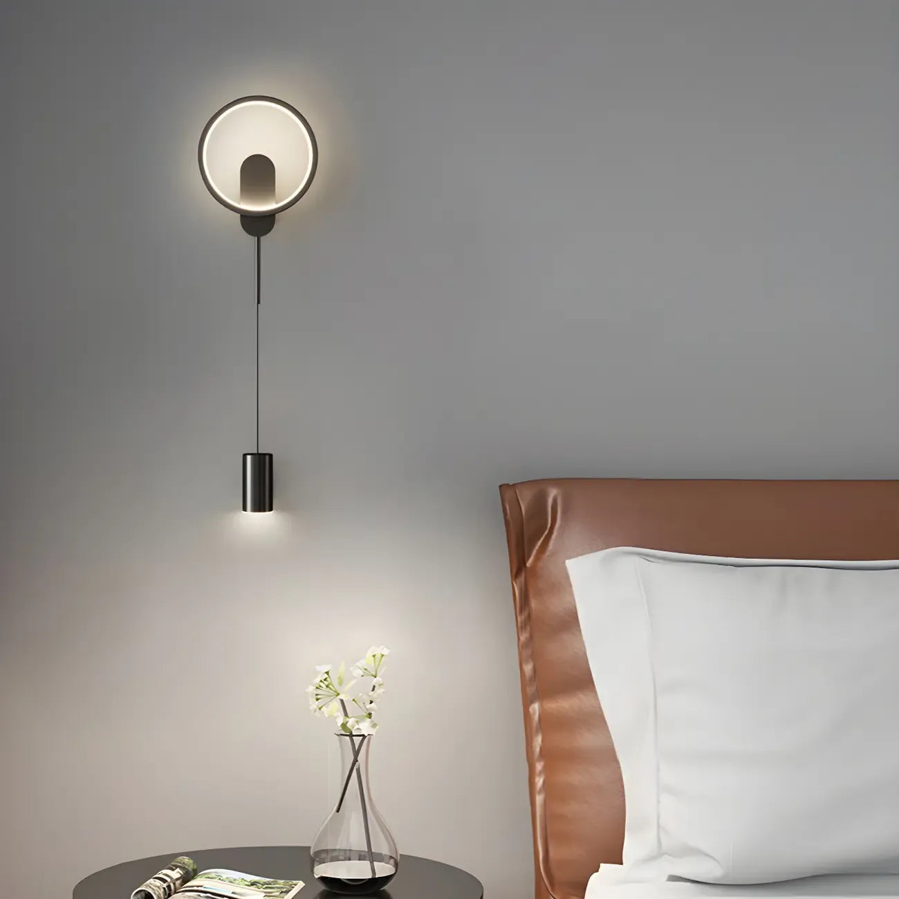 Lampada da parete a 2 luci a LED nera elegante e dimmerabile da 39,5"H per comodino