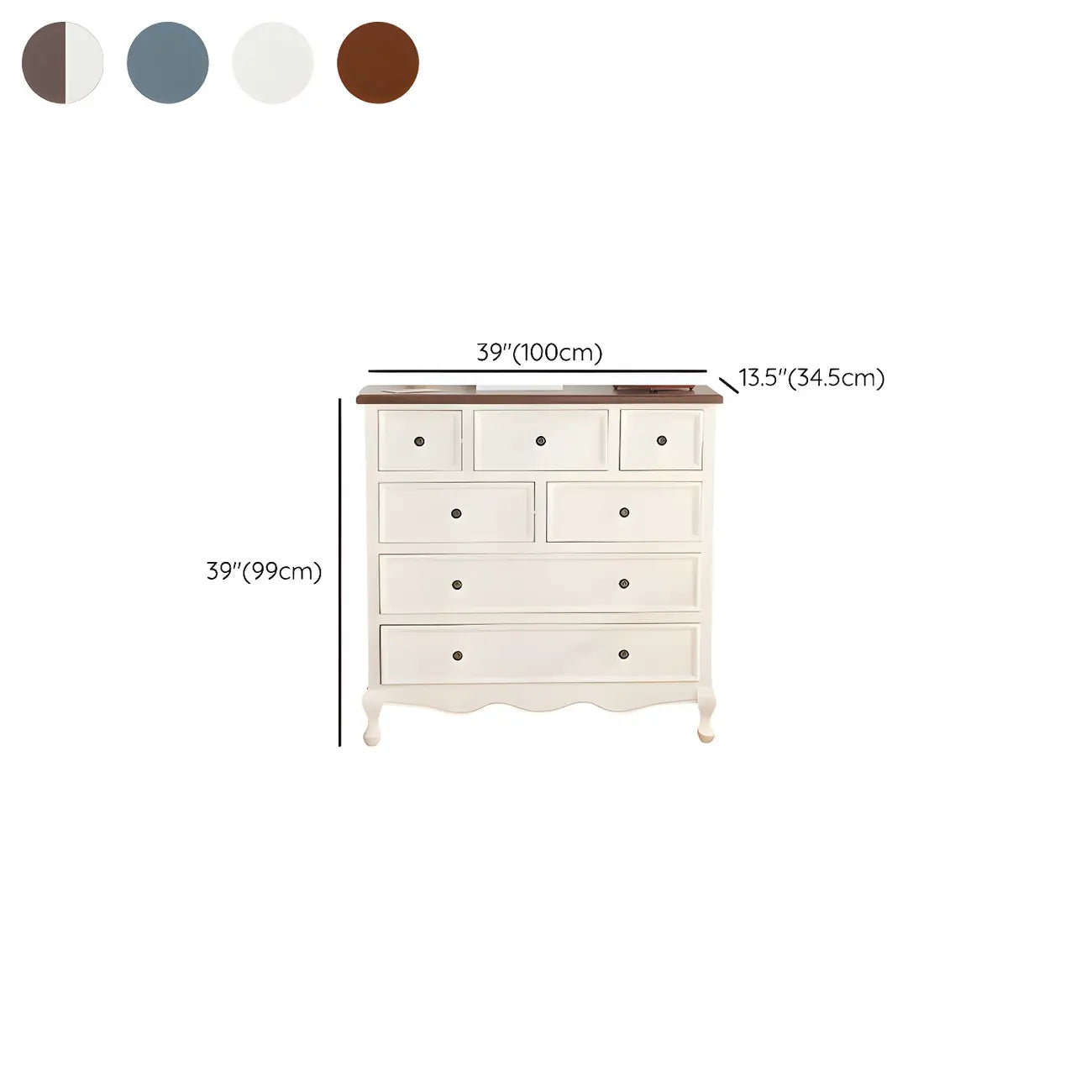 Coffre de rangement élégant et classique en bois laqué blanc et marron
