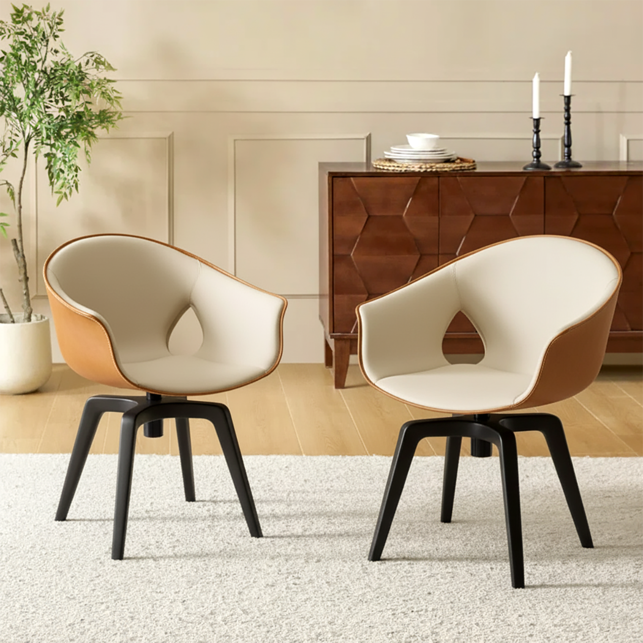 Chaises de salle à manger pivotantes de style moderne du milieu du siècle, dossier bas incurvé