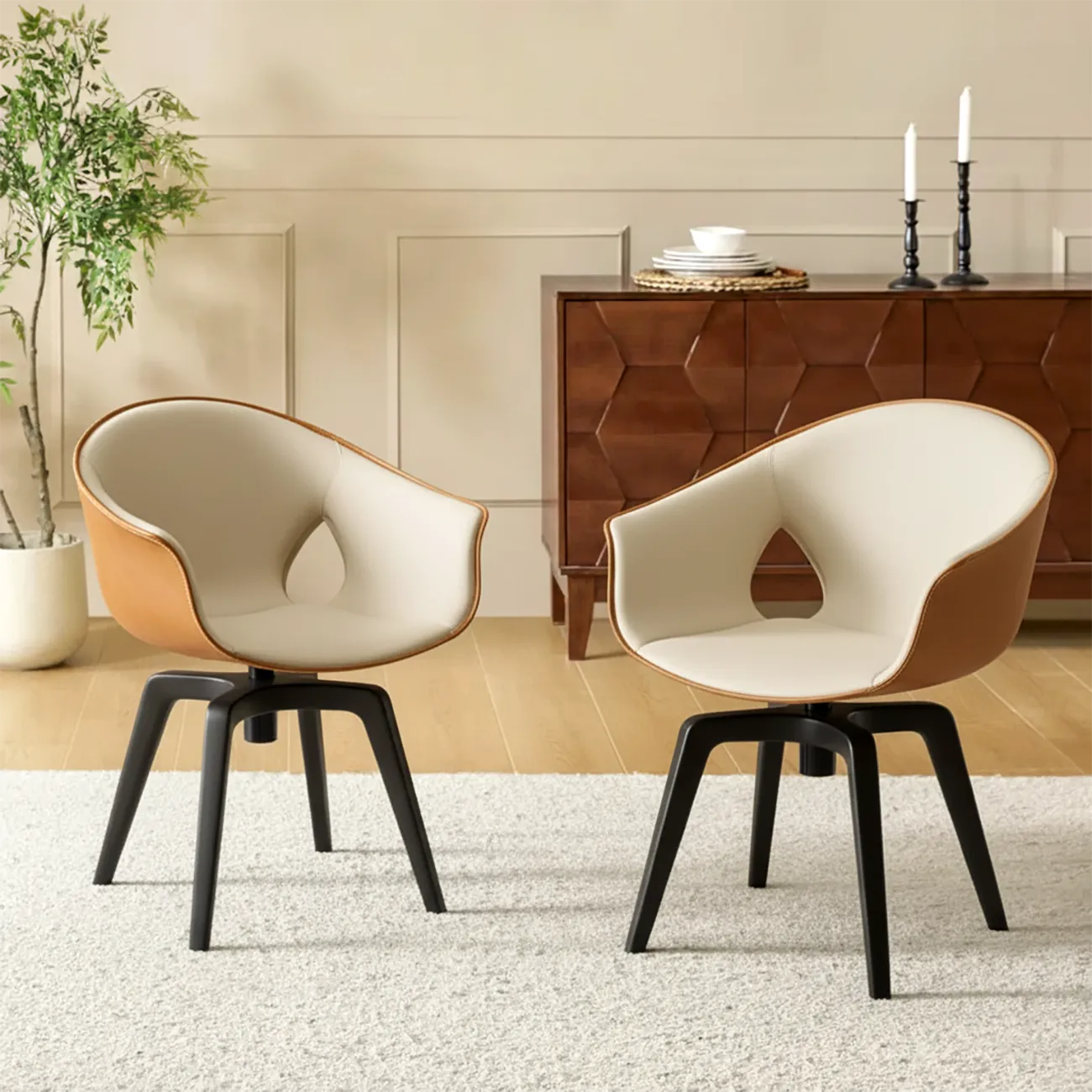 Chaises de salle à manger pivotantes de style moderne du milieu du siècle, dossier bas incurvé