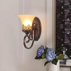 Applique murale LED en bronze vintage avec abat-jour en verre dépoli