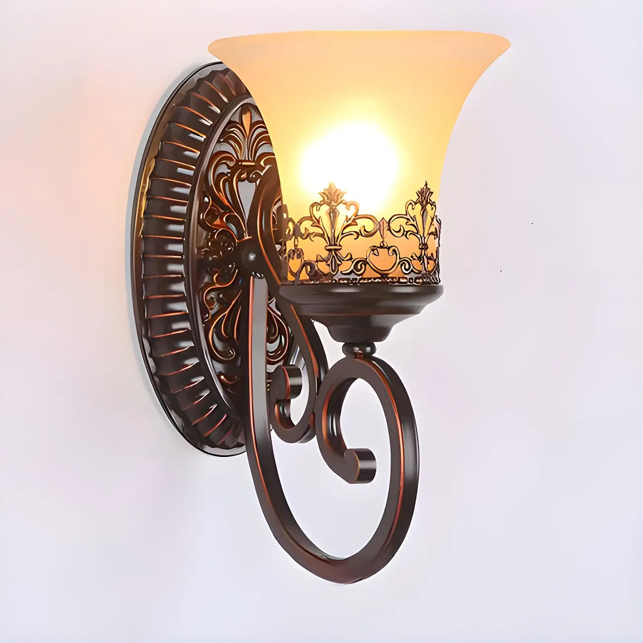 Applique murale LED en bronze vintage avec abat-jour en verre dépoli