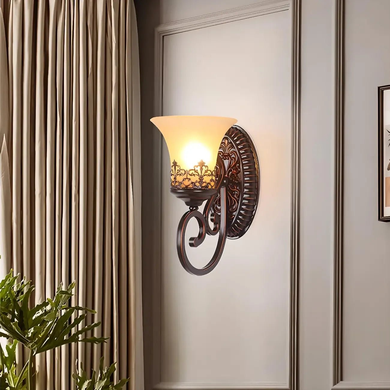 Applique murale LED en bronze vintage avec abat-jour en verre dépoli