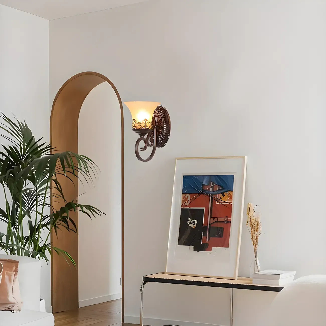 Applique murale LED en bronze vintage avec abat-jour en verre dépoli