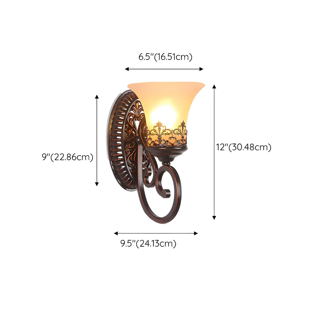 Applique murale LED en bronze vintage avec abat-jour en verre dépoli