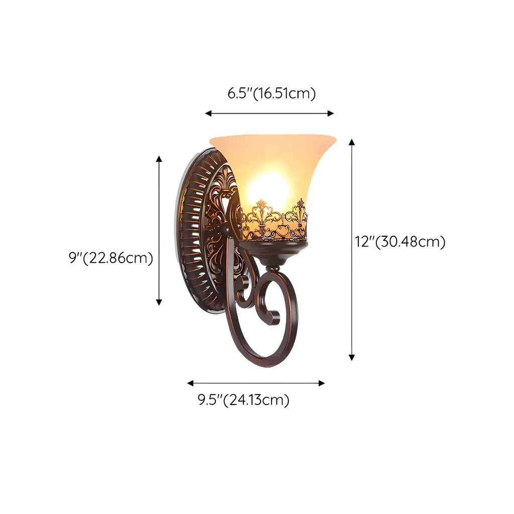 Applique murale LED en bronze vintage avec abat-jour en verre dépoli