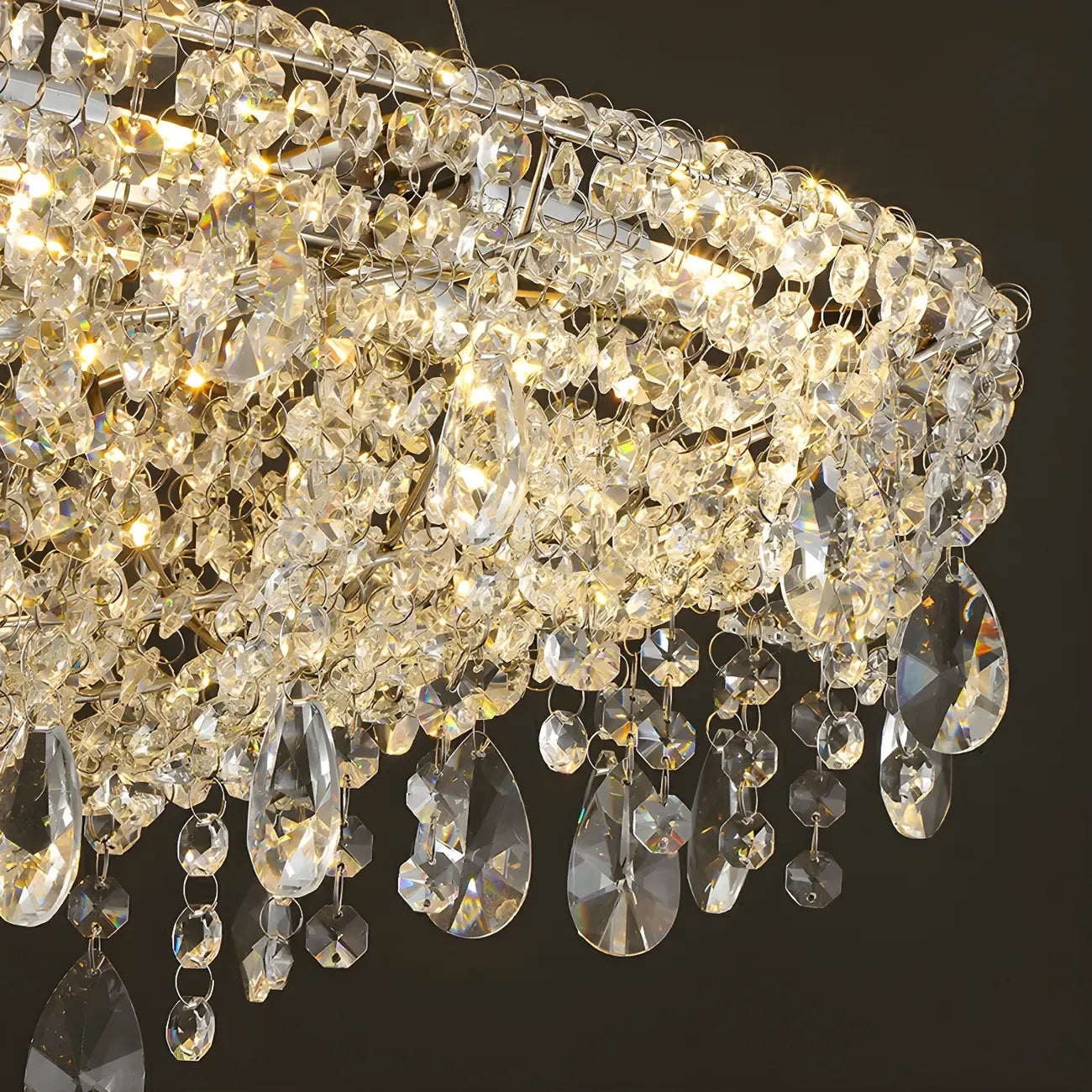 Suspension îlot de cuisine luxueuse en cristal à 16 lumières