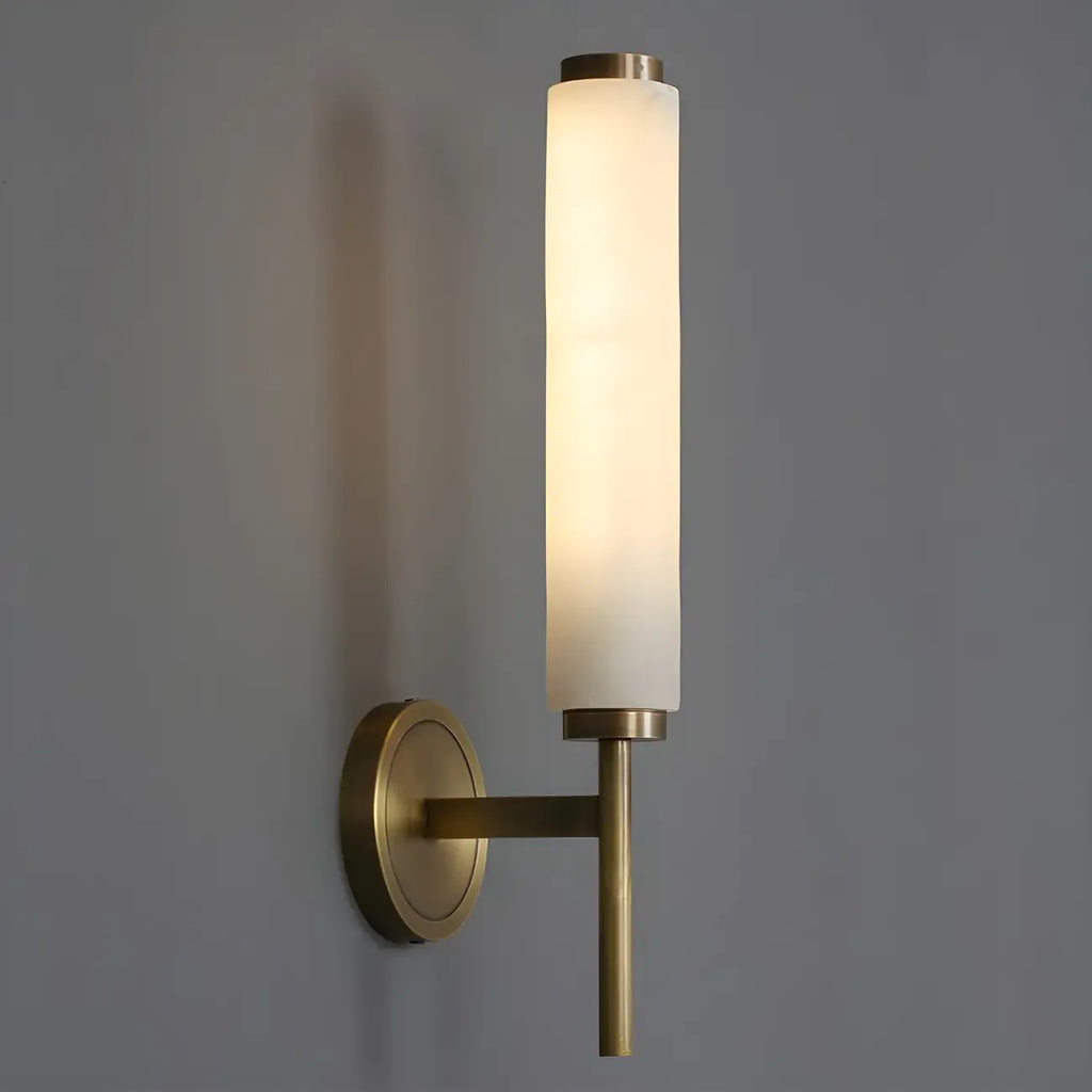 Applique murale moderne cylindrique en pierre dorée avec éclairage LED pour chambre