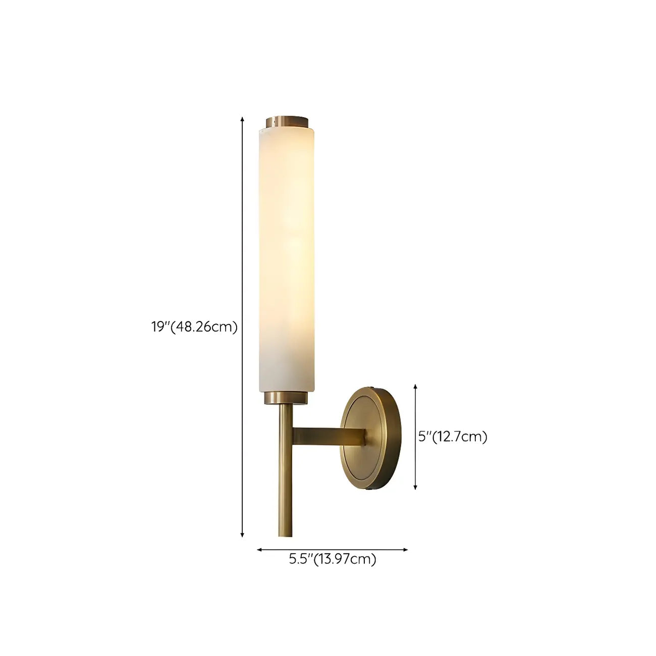 Applique murale moderne cylindrique en pierre dorée avec éclairage LED pour chambre