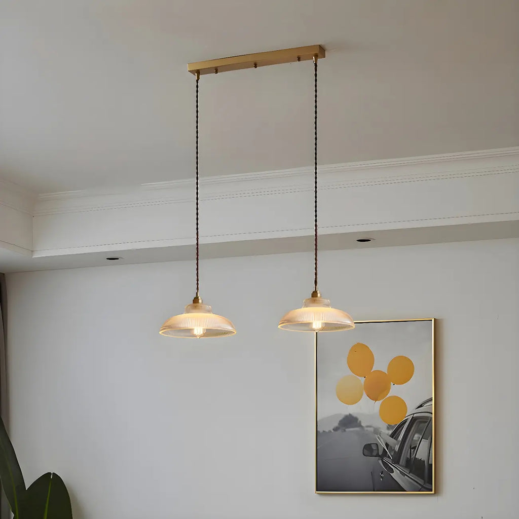 Lampadario a sospensione da isola a 2 luci, moderno, a cupola in vetro dorato, per cucina