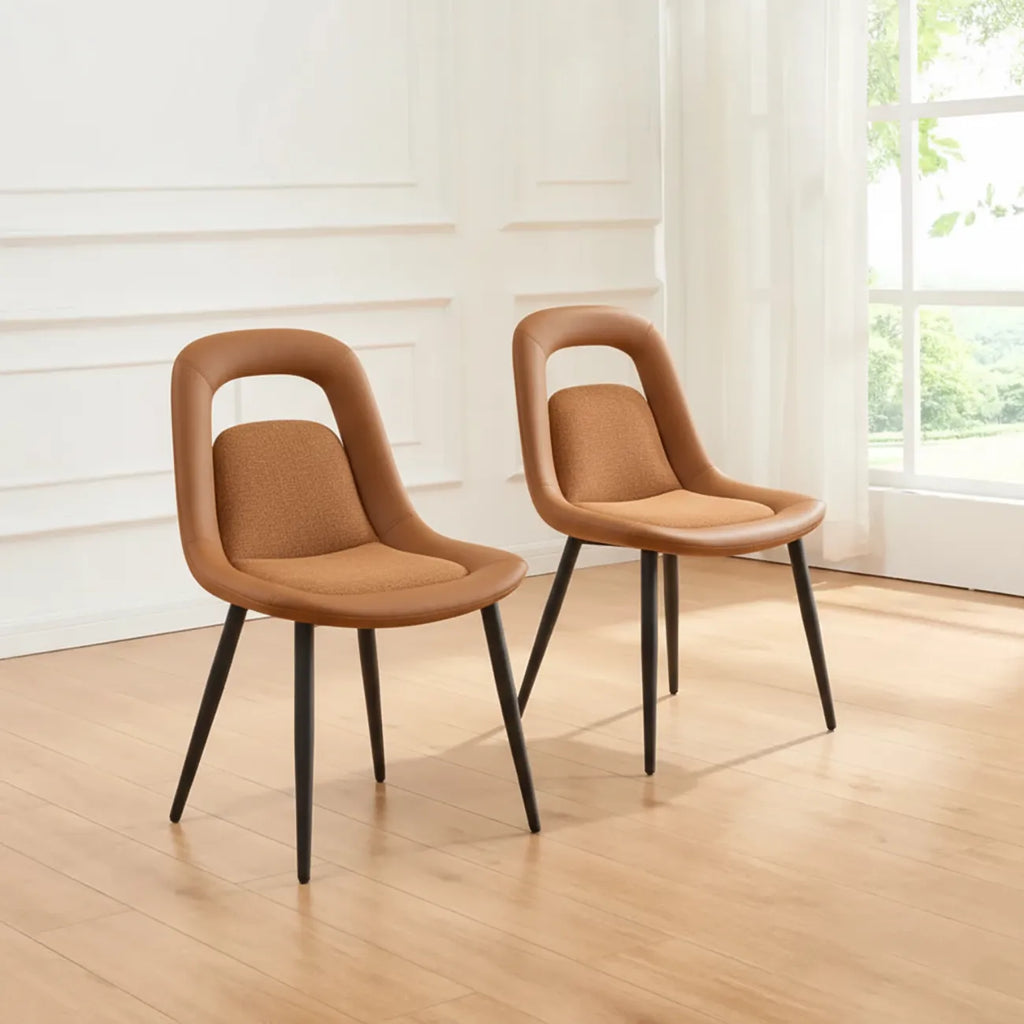 Chaises de salle à manger contemporaines orange rembourrées à dossier ouvert