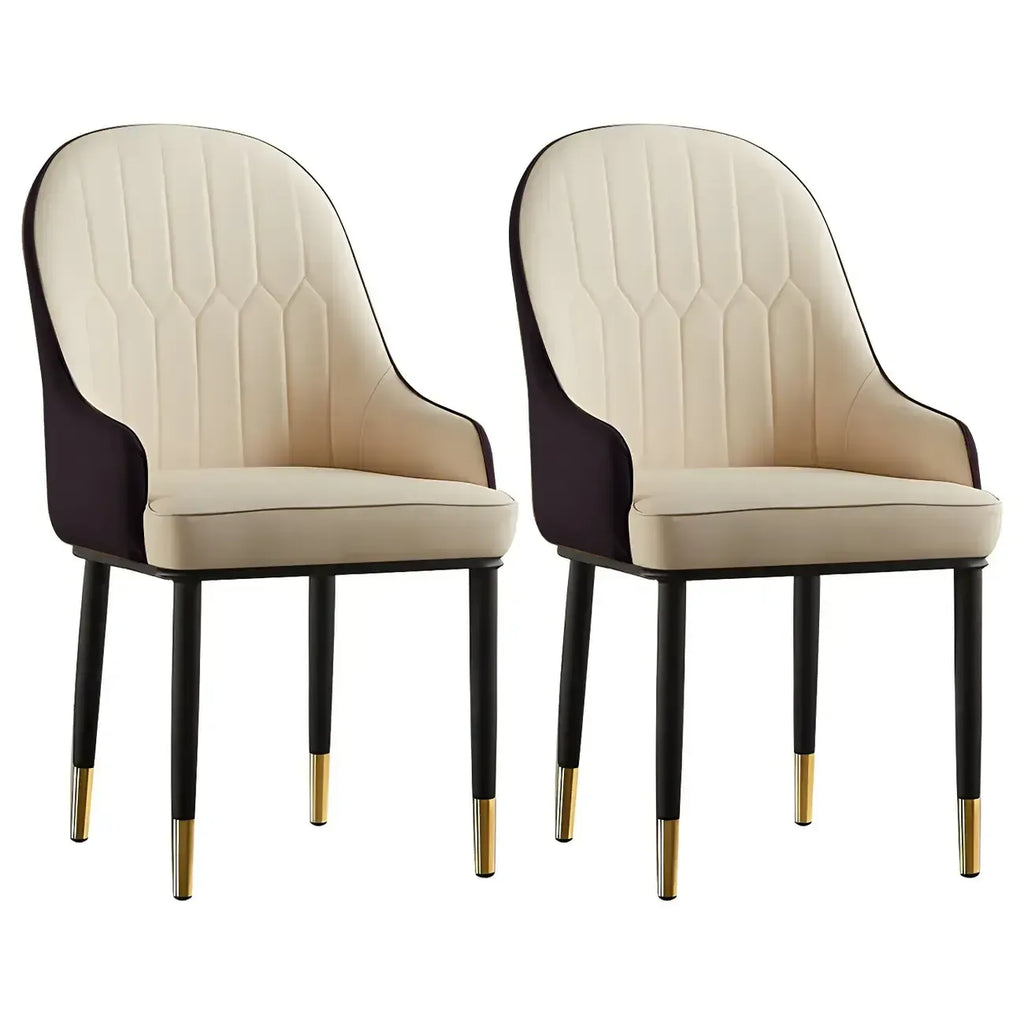 Chaise de salle à manger contemporaine en cuir avec accoudoirs et dossier incurvé