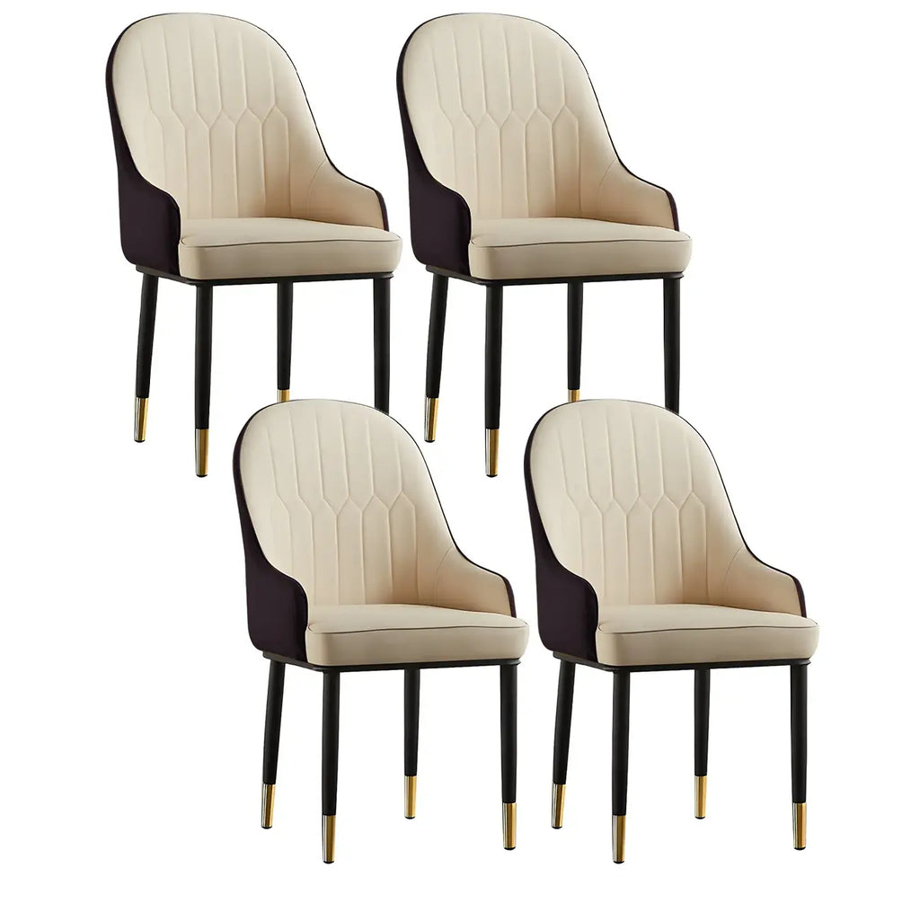 Chaise de salle à manger contemporaine en cuir avec accoudoirs et dossier incurvé