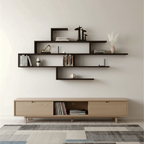 Bibliothèque murale minimaliste en bois noir à motif géométrique