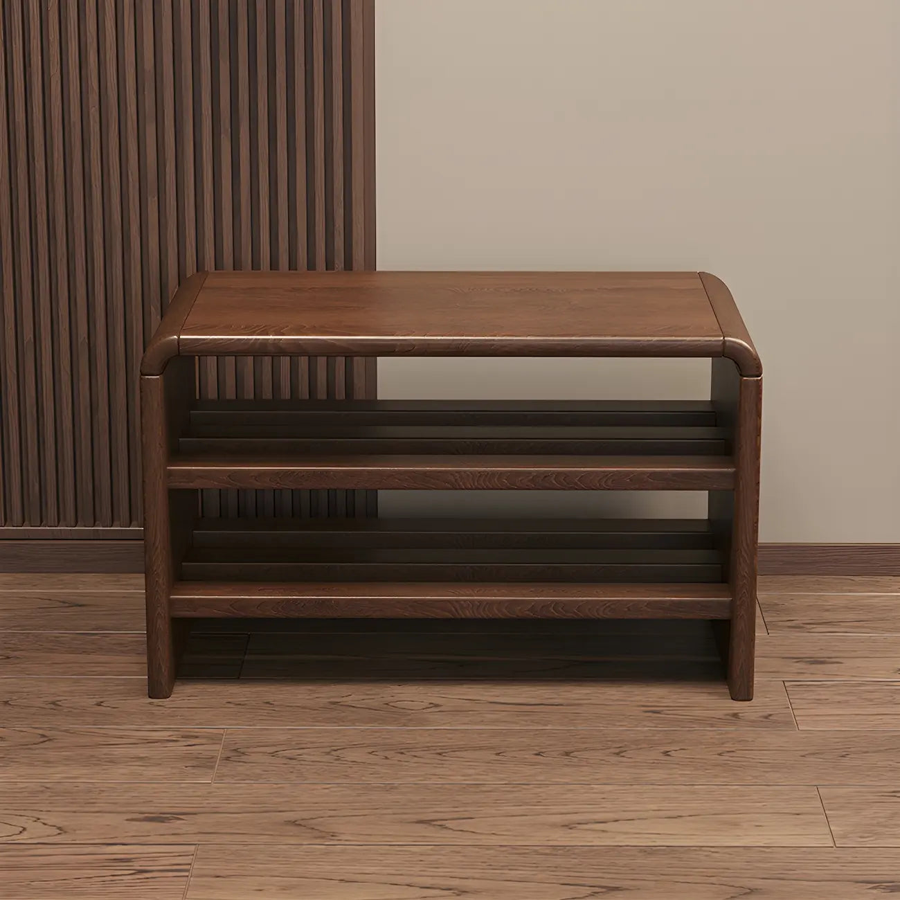 Banc à chaussures à 3 niveaux en bois massif marron pour entrée