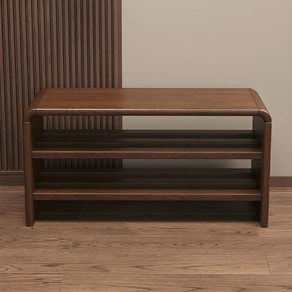 Banc à chaussures à 3 niveaux en bois massif marron pour entrée