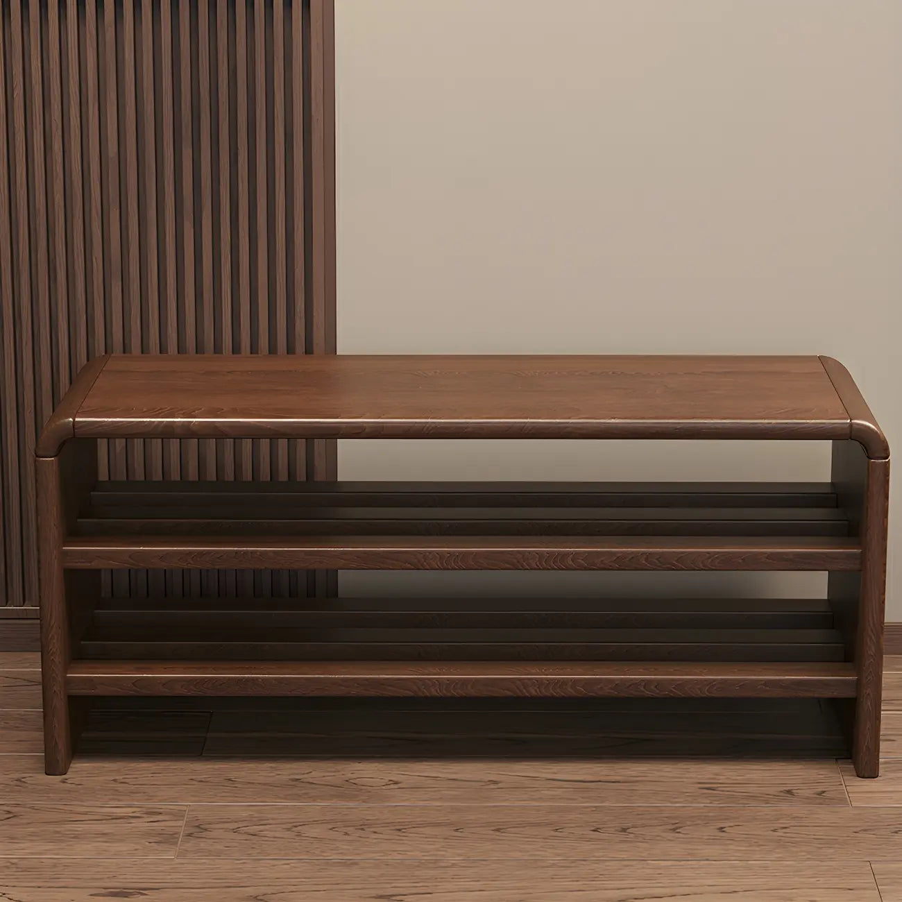Banc à chaussures à 3 niveaux en bois massif marron pour entrée