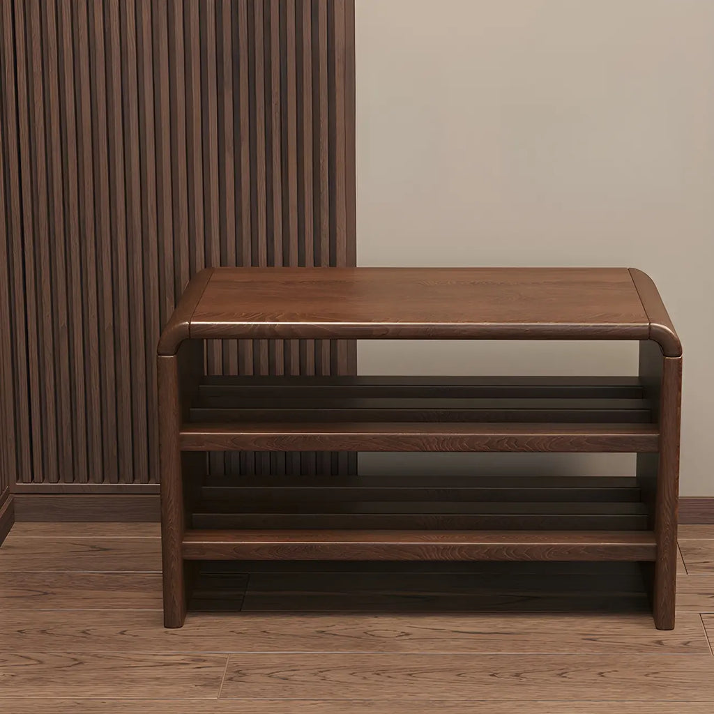 Banc à chaussures à 3 niveaux en bois massif marron pour entrée