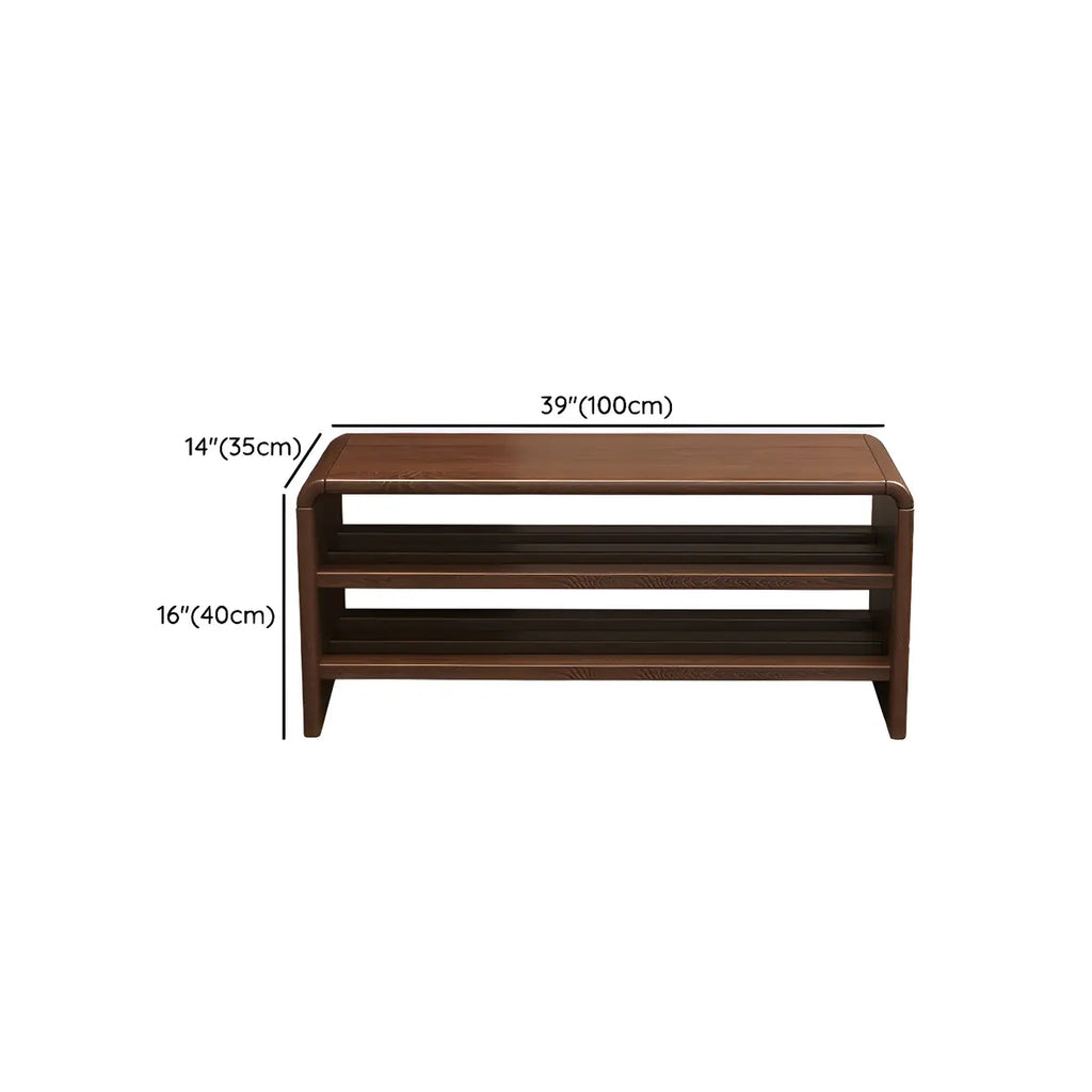 Banc à chaussures à 3 niveaux en bois massif marron pour entrée