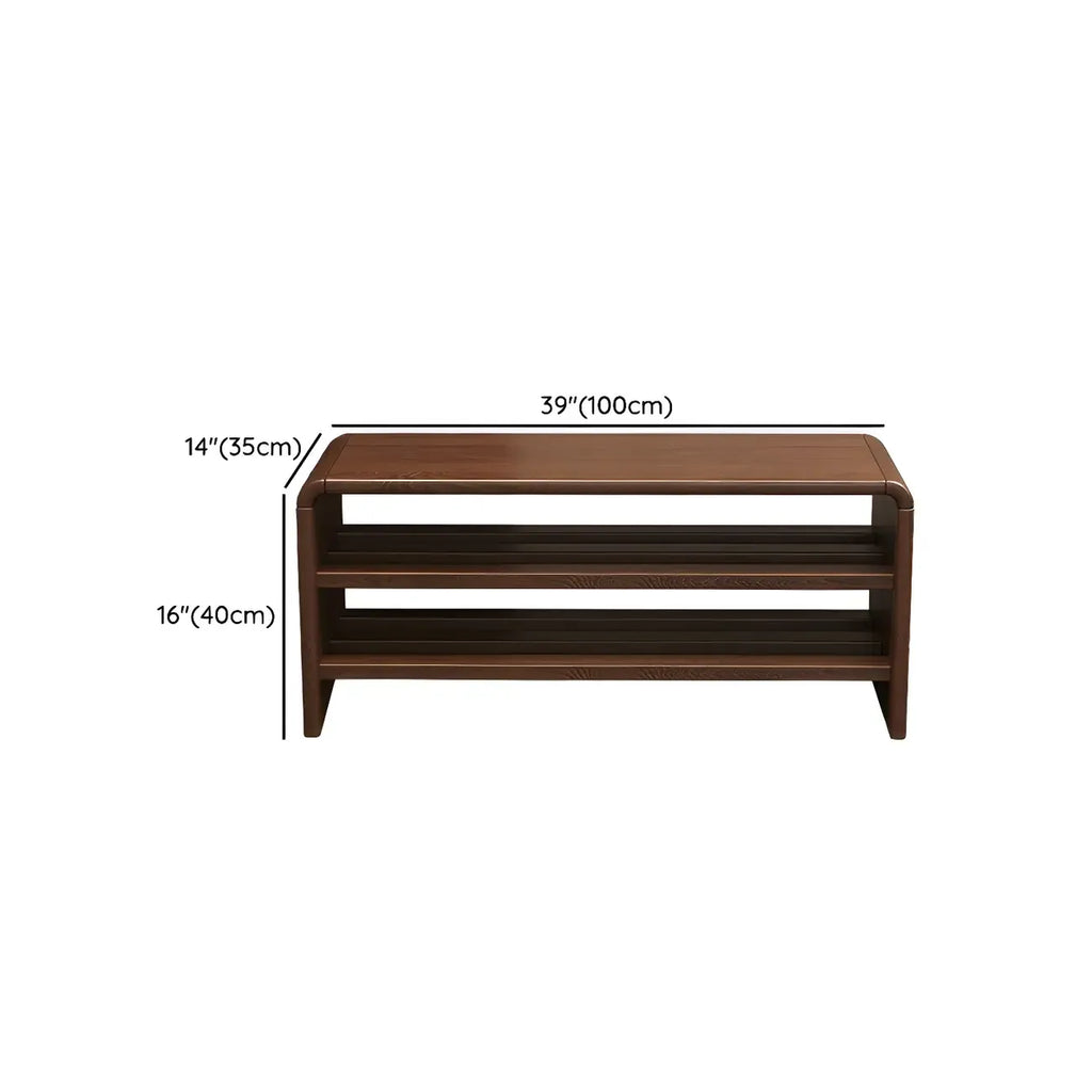 Banc à chaussures à 3 niveaux en bois massif marron pour entrée