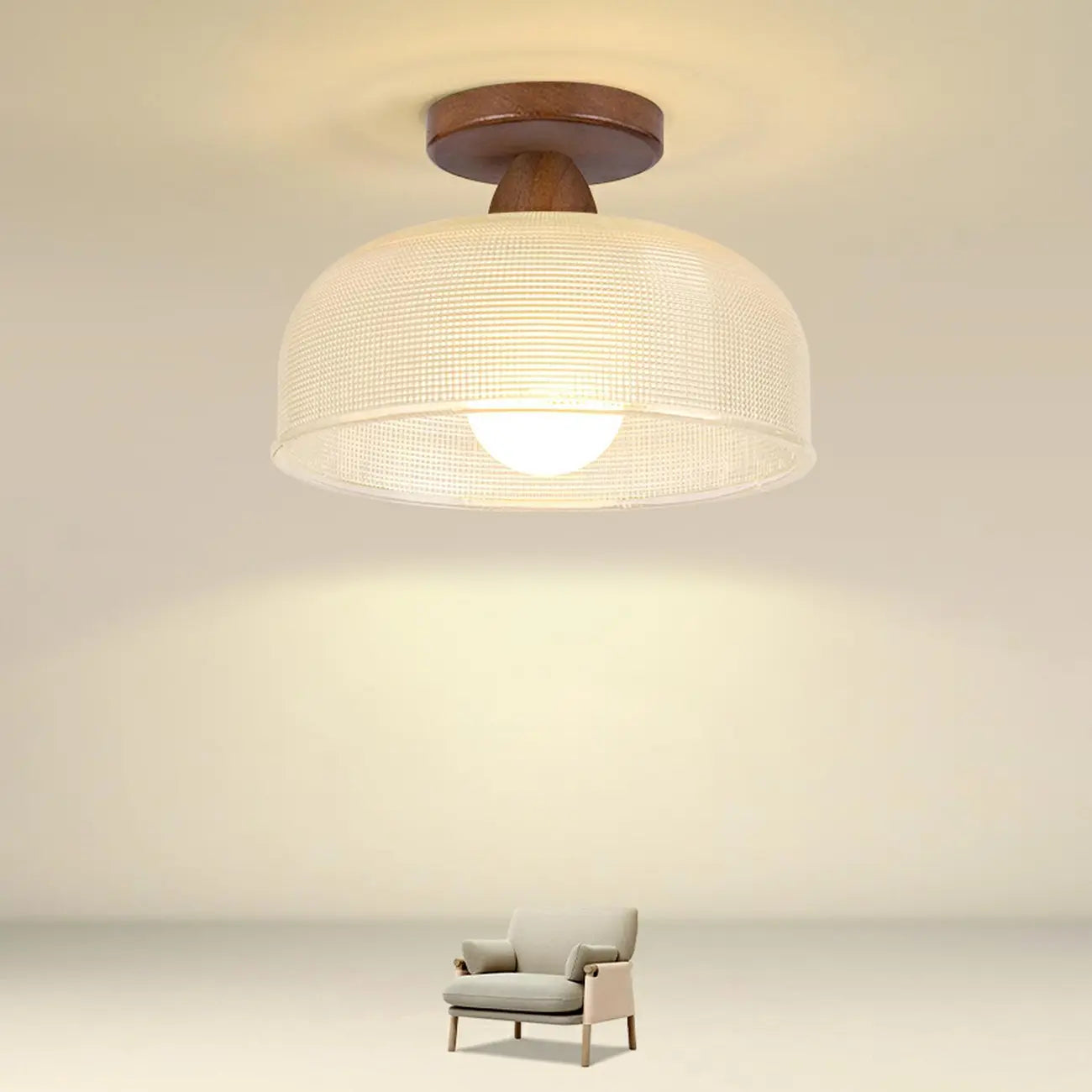 Plafonnier semi-encastré élégant en verre à LED pour salon