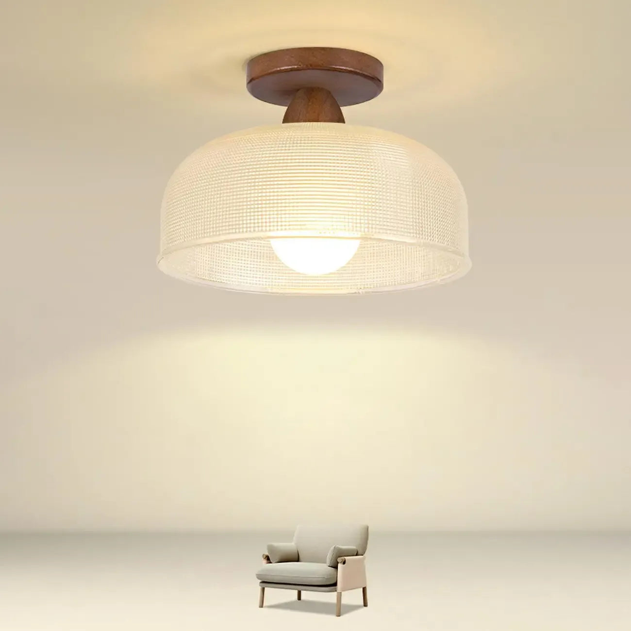 Plafonnier semi-encastré élégant en verre à LED pour salon