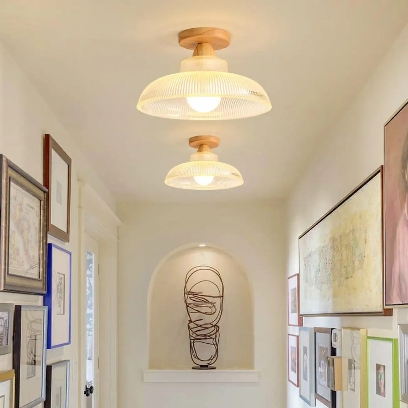 Plafonnier semi-encastré élégant en verre à LED pour salon