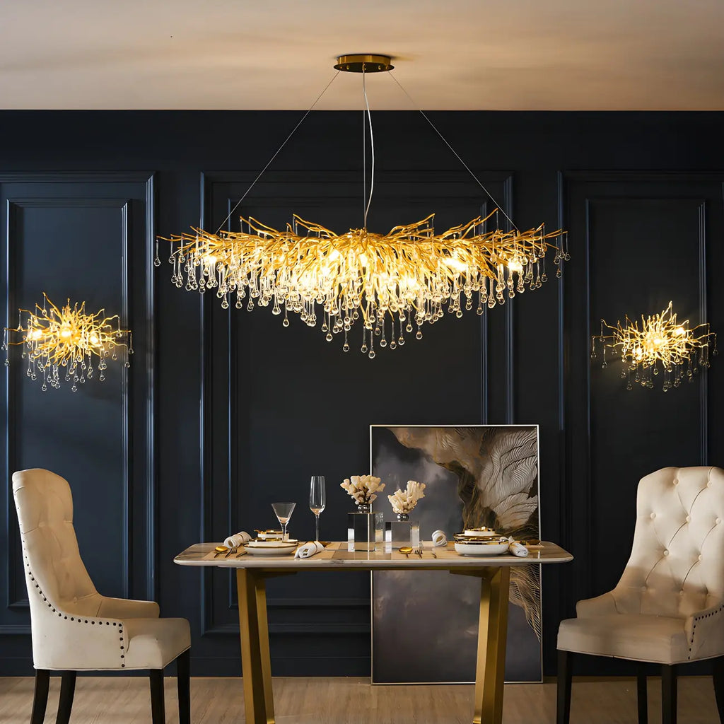 Suspension îlot de cuisine luxueuse en cristal doré pour cuisine