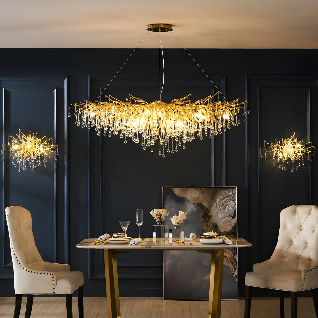 Suspension îlot de cuisine luxueuse en cristal doré pour cuisine