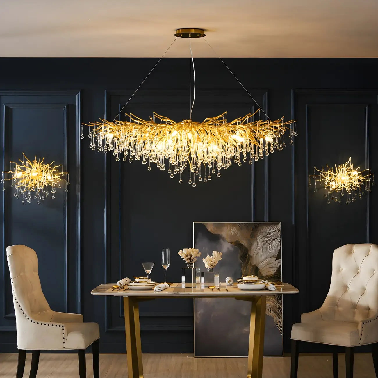 Suspension îlot de cuisine luxueuse en cristal doré pour cuisine
