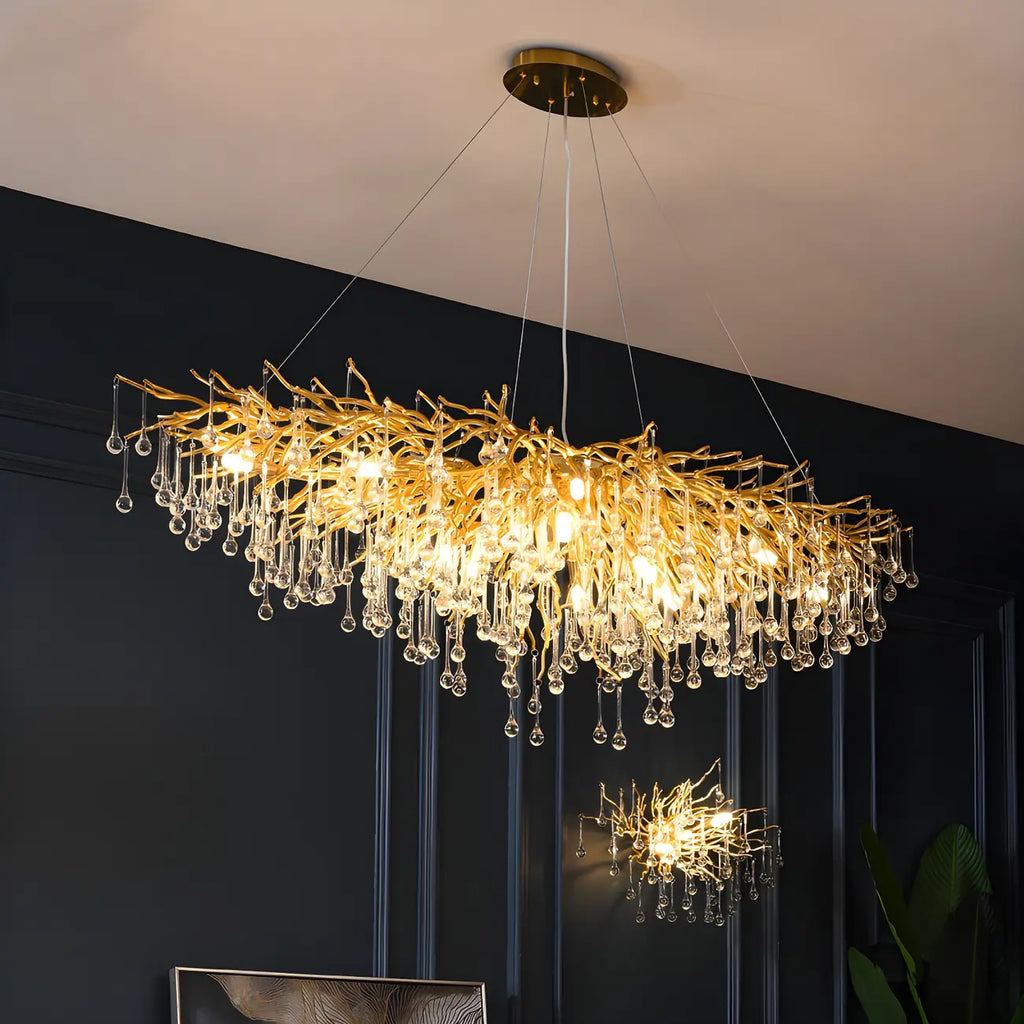 Suspension îlot de cuisine luxueuse en cristal doré pour cuisine