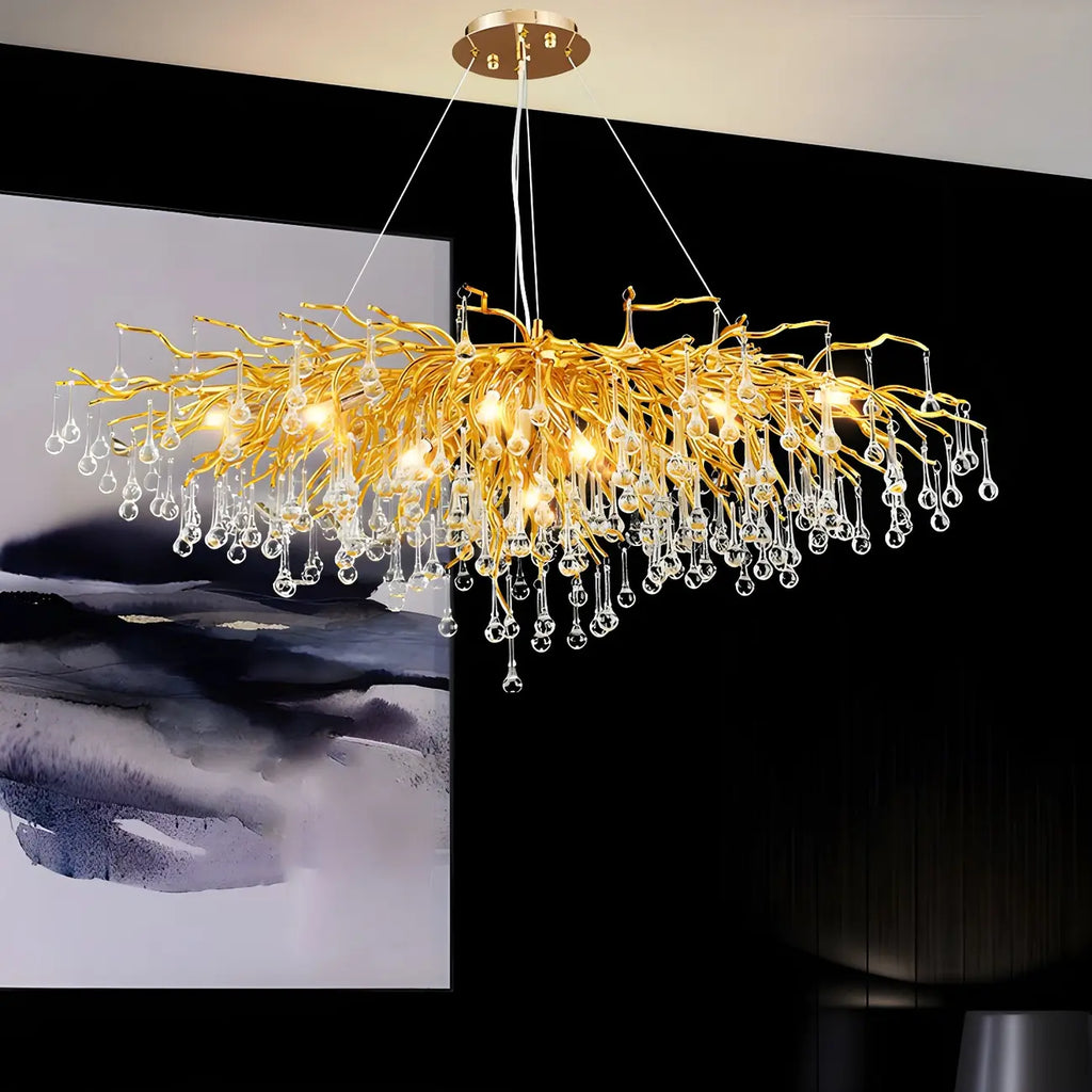 Suspension îlot de cuisine luxueuse en cristal doré pour cuisine