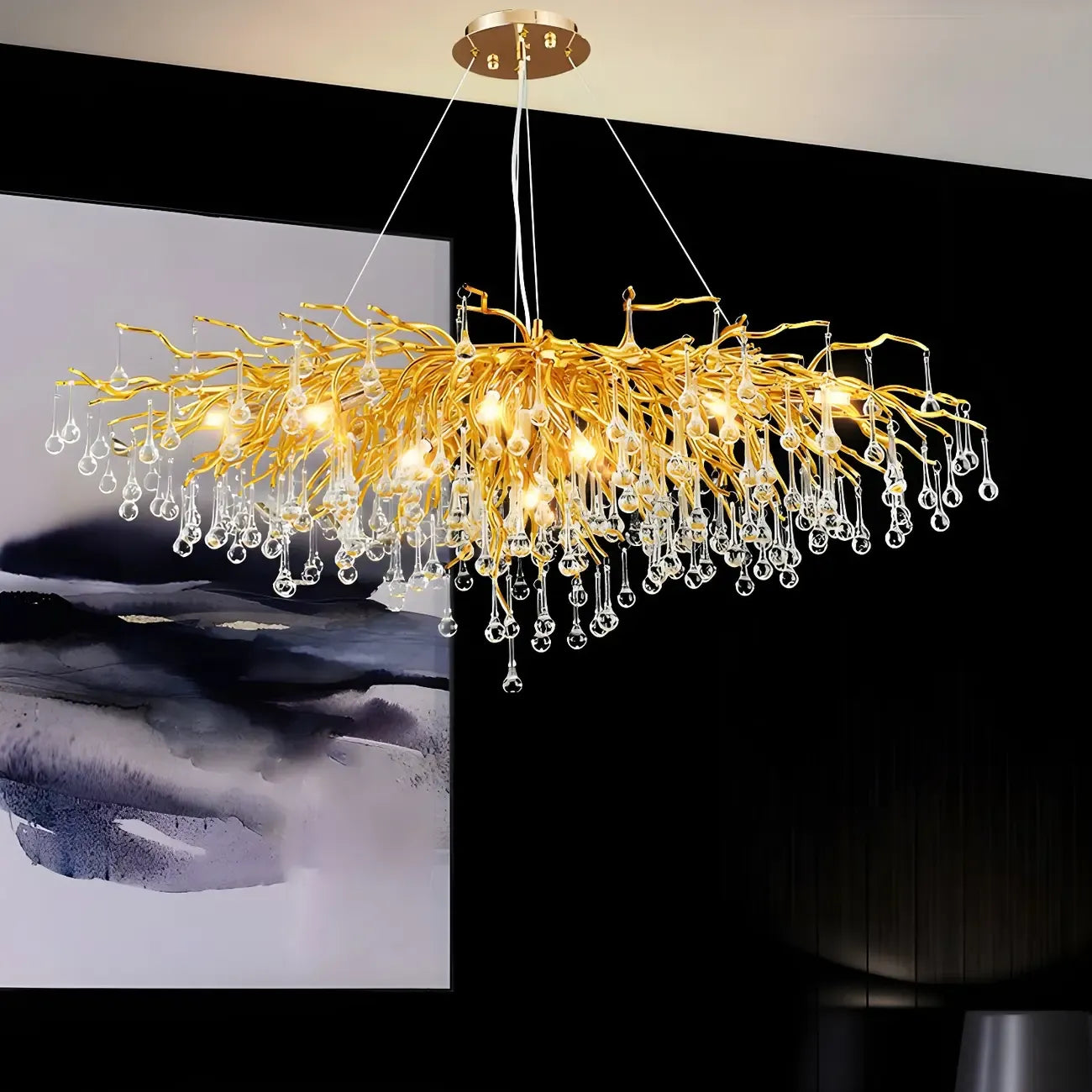 Suspension îlot de cuisine luxueuse en cristal doré pour cuisine