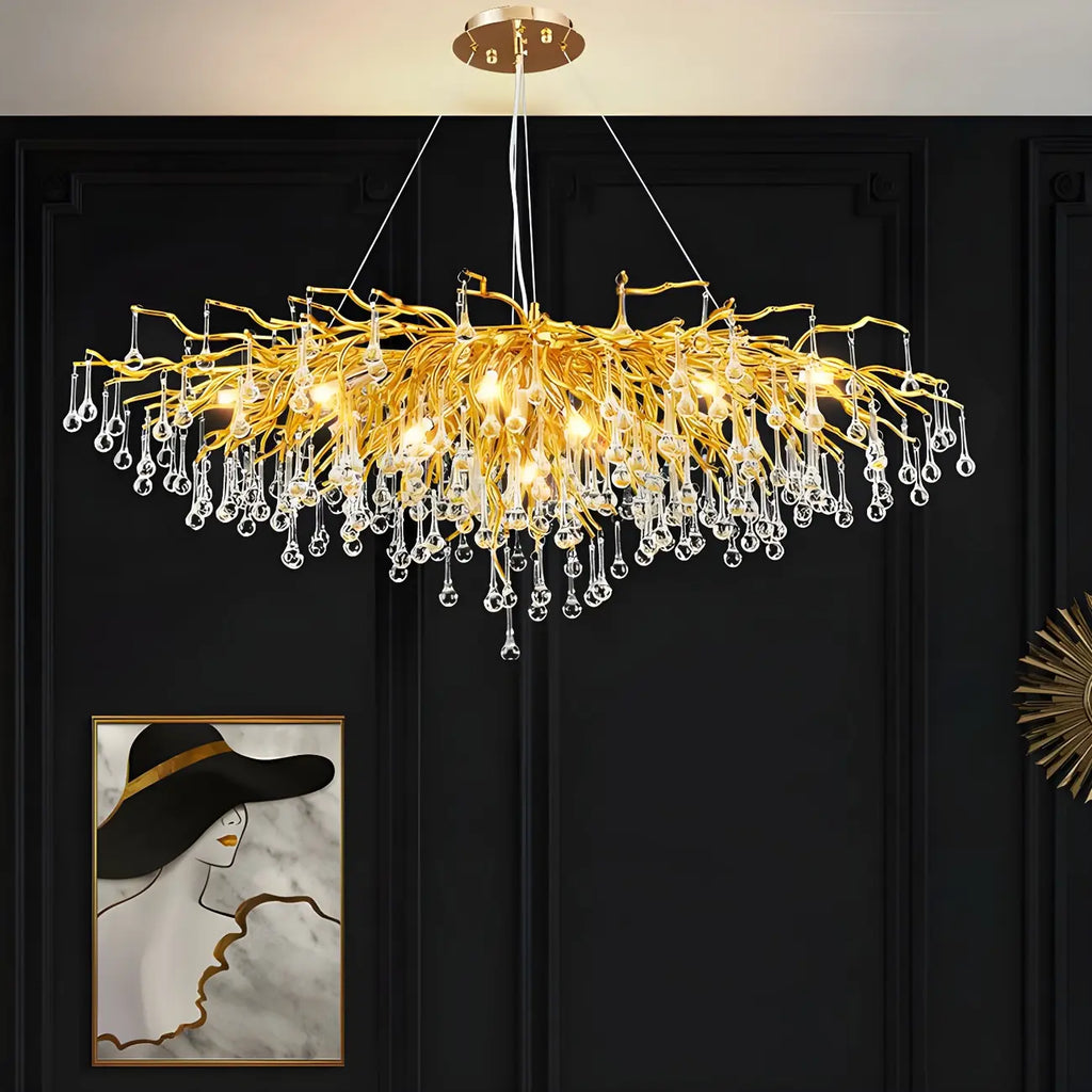 Suspension îlot de cuisine luxueuse en cristal doré pour cuisine