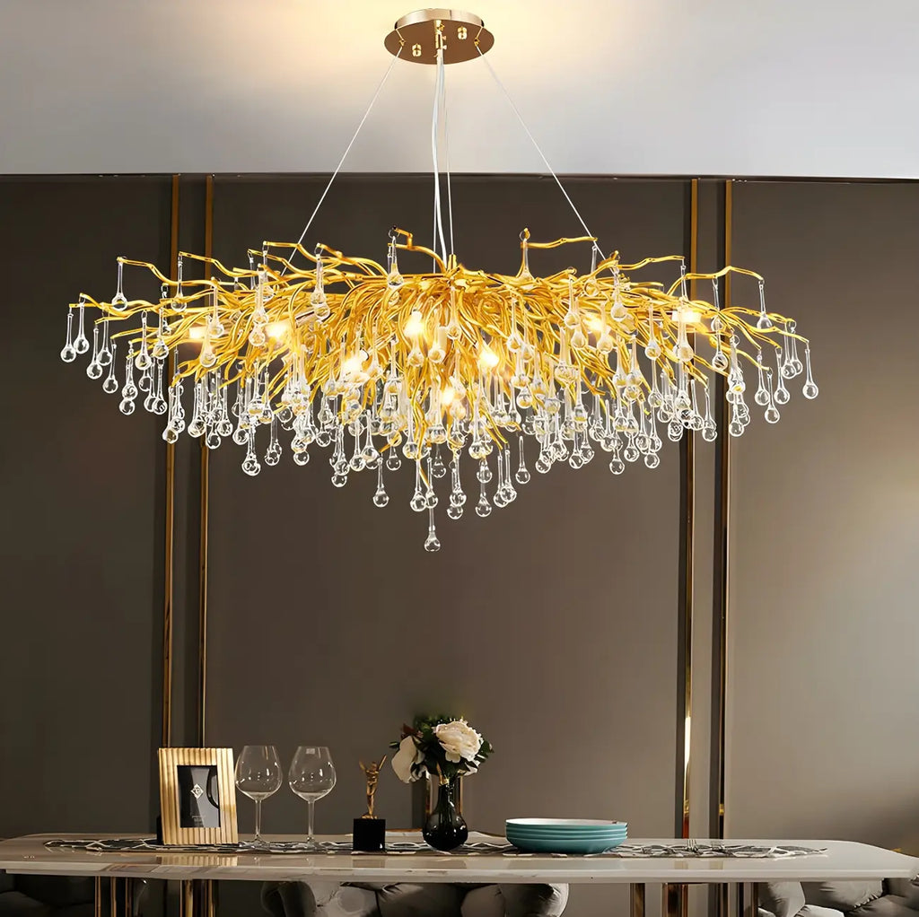 Suspension îlot de cuisine luxueuse en cristal doré pour cuisine