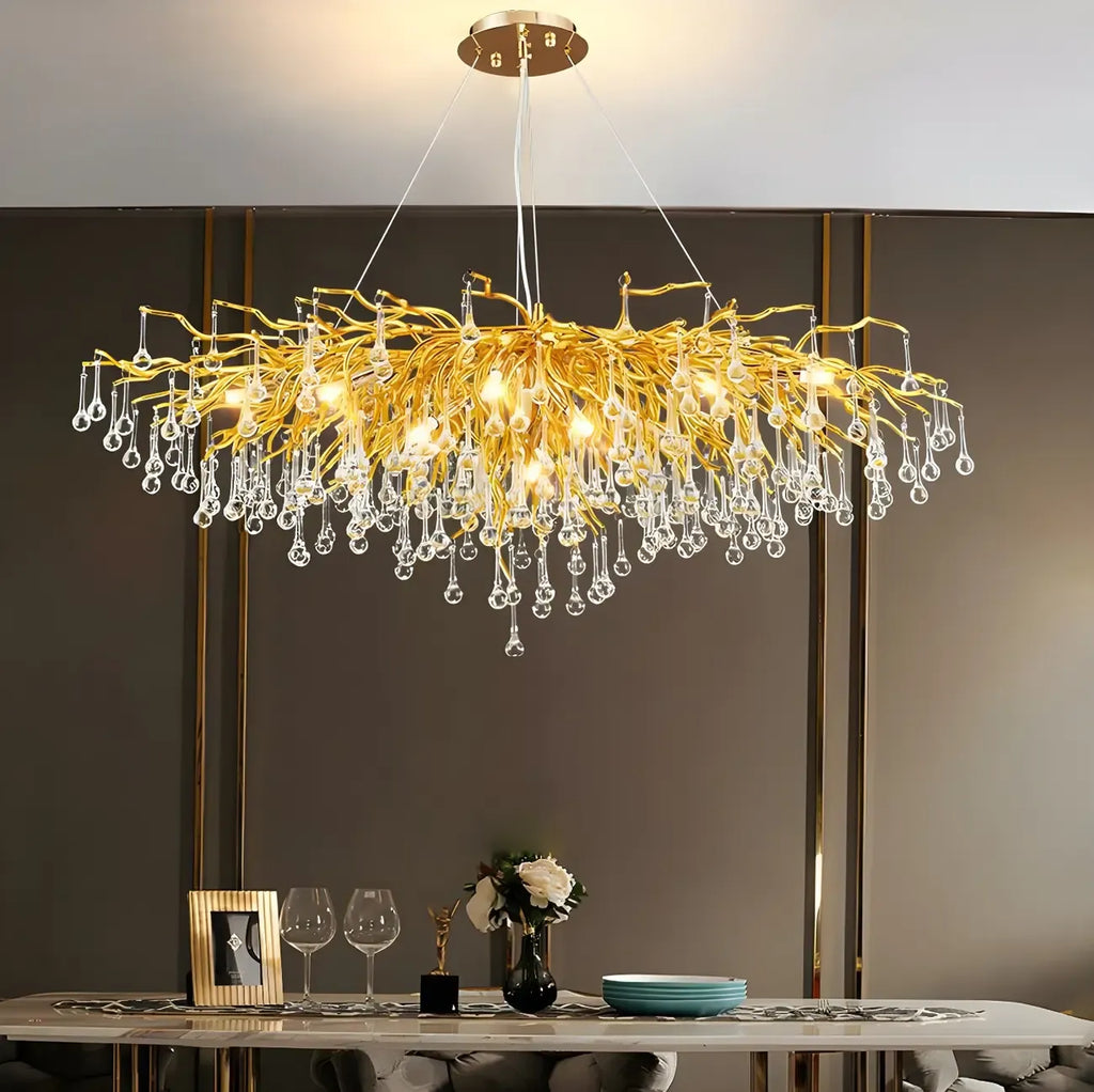 Suspension îlot de cuisine luxueuse en cristal doré pour cuisine