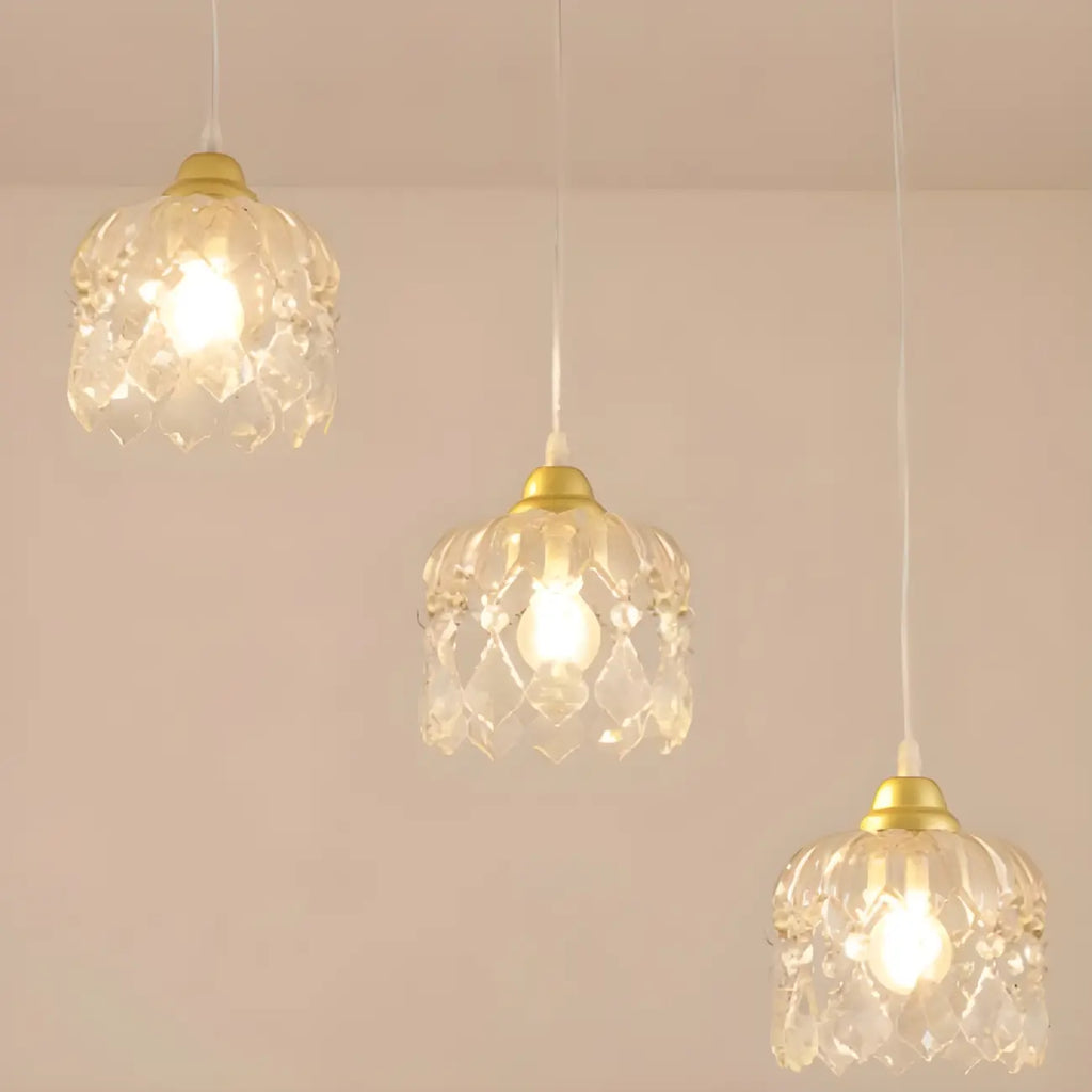 Lampada a sospensione da isola elegante, piccola, a 3 luci, in cristallo dorato per cucina